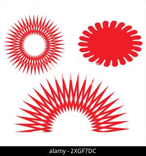 Étiquette de promotion Sunburst, bulles de discours rouges Starburst, badges promotionnels autocollants éclatants. Illustration vectorielle de bouton étoile d'explosion. Illustration de Vecteur