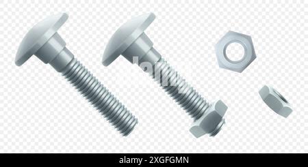 Illustration vectorielle isométrique boulon en acier ou vis isolé sur fond blanc. Icône réaliste de boulon et d'écrou en acier inoxydable 3D. vis-écrous et boulons. Illustration de Vecteur