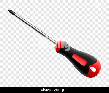 Tournevis Phillips isolé sur fond transparent. Tournevis courts noirs et jaunes. Outil métallique pour réparations à domicile et travaux mécaniques. Réaliste Illustration de Vecteur