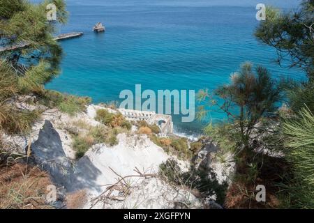 Zone minière de pierre ponce sur l'île de Lipari, Italie Banque D'Images