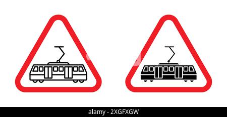 Ensemble de logos vectoriels de signalisation routière d'avertissement de tramway pour l'interface utilisateur de l'application Web Illustration de Vecteur