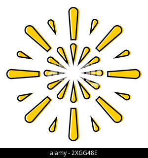 Sunburst , feu d'artifice, icône scintillante dans le style de doublure Illustration de Vecteur