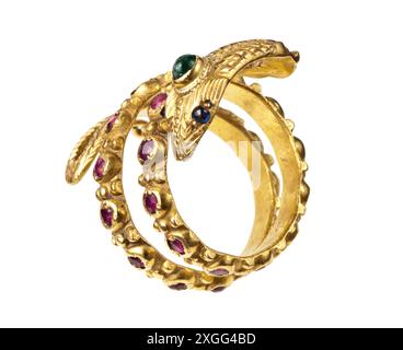 Une bague serpent doré indien, bague spirale du 19ème / 20ème siècle, sertie en continu avec 27 rubis, PROPRIÉTÉ LIBÉRÉE Banque D'Images