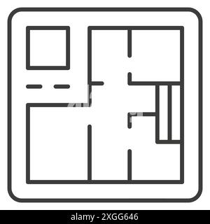 Plan d'appartement maison architecture infrastructure immobilier pictogramme vue de dessus illustration vectorielle d'icône d'art de ligne mince. Design intérieur hors norme Illustration de Vecteur