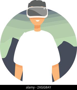 Jeune homme sourit tout en expérimentant la réalité virtuelle à travers un casque vr Illustration de Vecteur