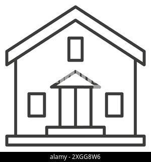 Maison de cottage immobilier bâtiment mince illustration vectorielle d'icône d'art de ligne mince. Appartement résidentiel maison architecture propriété construction vente loyer com Illustration de Vecteur