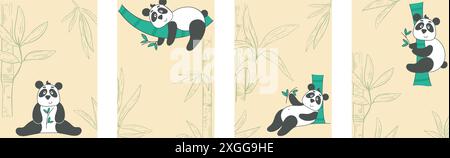 Ensemble de flyers sur le panda avec du bambou. Personnage de bébé mignon, bundle de modèle pour cartes, flyers, invitations, publicité et autres conceptions, vecteur Illustration de Vecteur