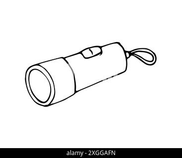 Lampe de poche dans le style doodle. Lanterne portable de poche dessinée à la main. Outil de camping. Isolé sur blanc. Illustration de Vecteur