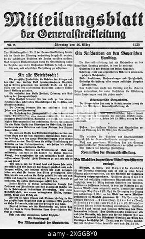 Kapp Putsch, 13.3. - 17.3,1920, grève générale, bulletin de la direction de la grève numéro 2, Munich, ADDITIONAL-RIGHTS-LEARANCE-INFO-NOT-AVAILABLE Banque D'Images