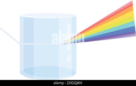 Faisceau lumineux passant à travers le prisme triangulaire créant l'illustration de l'effet arc-en-ciel sur fond blanc Illustration de Vecteur