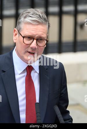 Sir Keir Starmer - premier ministre britannique - s'exprimant à Downing Street lors de son premier jour en tant que premier ministre, le 5 juillet 2024 Banque D'Images