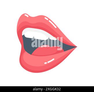 Bouche féminine parlante ouverte isolée sur fond blanc, vue latérale avant. Illustration vectorielle plate Illustration de Vecteur