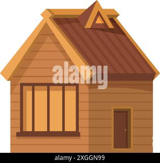 Petite maison en bois avec toit brun et fenêtre mansardée, isolée sur fond blanc Illustration de Vecteur