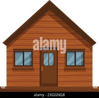 Petite maison familiale en bois avec un toit brun et des fenêtres, idéale pour des illustrations sur l'immobilier, l'architecture ou la construction Illustration de Vecteur