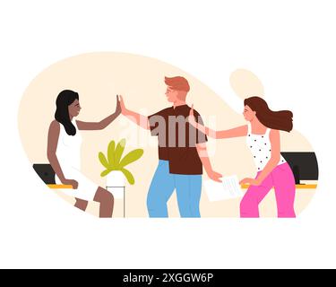 Équipe de gens d'affaires donnant haut cinq, les jeunes employés applaudissent les mains ensemble illustration vectorielle Illustration de Vecteur