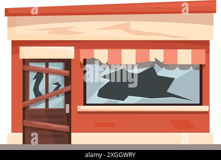Magasin abandonné avec porte fermée et fenêtre cassée illustrant la faillite Illustration de Vecteur