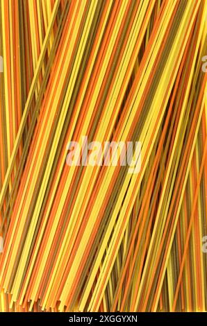 pâtes longues multicolores, fond spaghetti aromatisé. Spaghetti - pâtes jaunes, prêtes pour la cuisson. isolé sur fond blanc. Banque D'Images