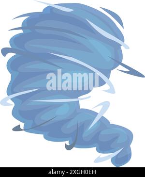 Tornade bleue tournant et créant un fort courant de vent, phénomène météorologique dangereux Illustration de Vecteur