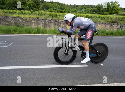 Jasper Philipsen, Alpecin-Deceuninck, 2024 Tour de france étape 7 chronométré de nuits-Saint-Georges à Gevrey-Chambertin, Bourgogne, France. Banque D'Images