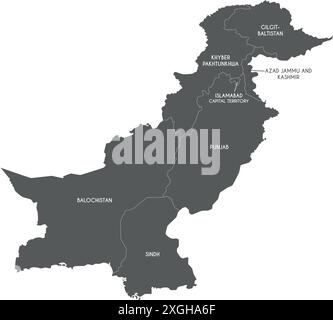 Carte régionale vectorielle du Pakistan avec les provinces et territoires et les divisions administratives. Calques modifiables et clairement étiquetés. Illustration de Vecteur