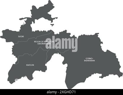 Carte vectorielle régionale du Tadjikistan avec les provinces et les divisions administratives. Calques modifiables et clairement étiquetés. Illustration de Vecteur