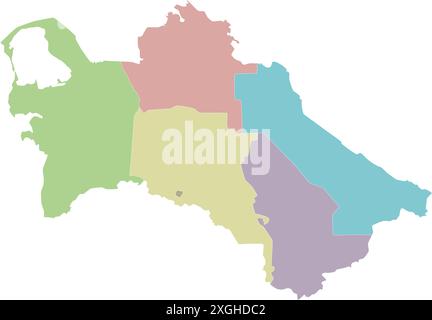 Carte vierge régionale vectorielle du Turkménistan avec les provinces, le district de la capitale et les divisions administratives. Calques modifiables et clairement étiquetés. Illustration de Vecteur