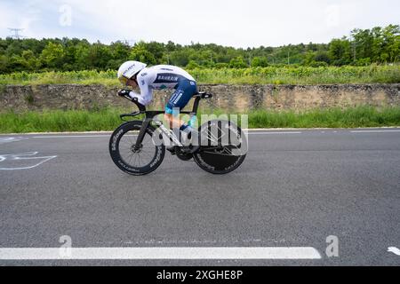 Pello Bilbao, Bahrain-victorieux, Tour de france 2024 étape 7 contre-montre de nuits-Saint-Georges à Gevrey-Chambertin, Bourgogne, France. Banque D'Images