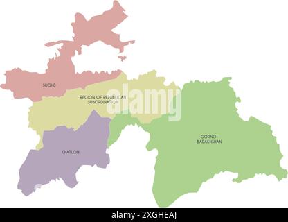 Carte vectorielle régionale du Tadjikistan avec les provinces et les divisions administratives. Calques modifiables et clairement étiquetés. Illustration de Vecteur