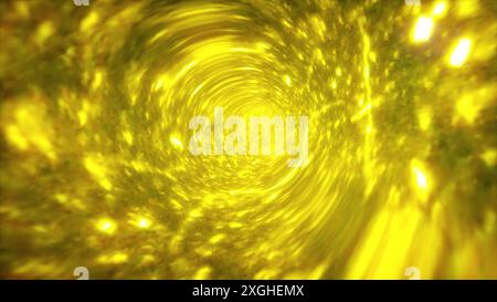 Flux jaune néon. Voler à travers le tunnel lightspeed de l'univers. illustration 3d. Banque D'Images