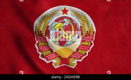 Drapeau de l'Union soviétique ou drapeau de l'URSS soufflant dans le vent. Drapeau communiste. illustration 3d. Banque D'Images