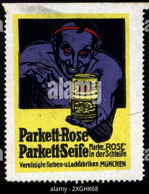 Publicité, articles pour la maison, produit de nettoyage Parkett-Rose, Vereinigte Farben- und Lackfabriken, Munich, INFORMATIONS-AUTORISATION-DROITS-SUPPLÉMENTAIRES-NON-DISPONIBLE Banque D'Images