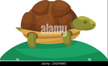 Tortue de dessin animé marchant sur un terrain vert, parfait pour des projets liés à la nature, aux animaux ou aux illustrations pour enfants Illustration de Vecteur