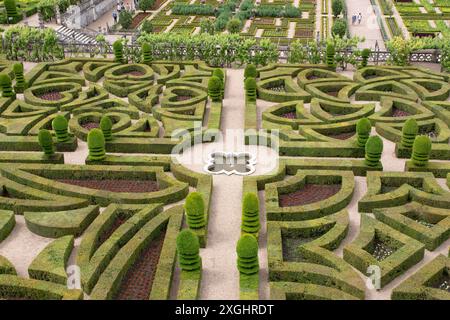 Château de Villandry, salon des Croix parterre traditionnel Banque D'Images