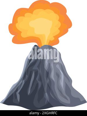 Grand volcan gris en éruption avec des roches de lave fondues, crachant des cendres chaudes et de la fumée Illustration de Vecteur