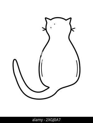 Chat de dessin animé mignon est assis. Illustration vectorielle de doodle d'un chat animal drôle. Isoler sur blanc. Banque D'Images