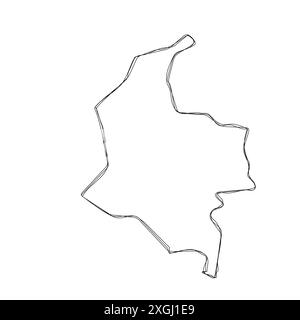 Colombie carte simplifiée du pays. Mince contour d'esquisse triple crayon isolé sur fond blanc. Icône vectorielle simple Illustration de Vecteur