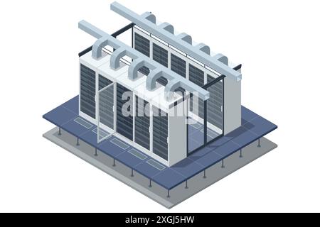 Technologies de calcul en réseau isométrique. Espace numérique. Stockage de données. Le centre de données assure le cloud computing et la gestion des ressources réseau Illustration de Vecteur