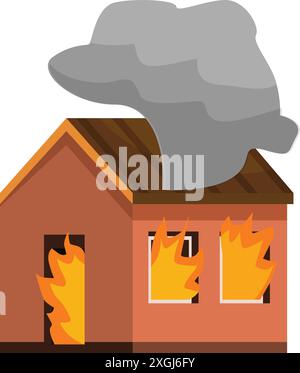 Maison engloutie dans les flammes avec de la fumée qui s'échappe, représentant un incendie destructeur Illustration de Vecteur