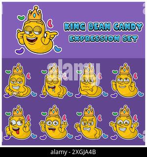 Ensemble d'expression Bean Candy. Personnage de dessin animé mascotte pour saveur, souche, étiquette et produit d'emballage. Illustration vectorielle. Illustration de Vecteur