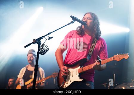 Manchester, Royaume-Uni. 08 juillet 2024. Adam Granduciel, David Hartley, Robbie Bennett, Charlie Hall, Jon Natchez, Anthony Lamarca et Eliza Hardy Jones de th Banque D'Images