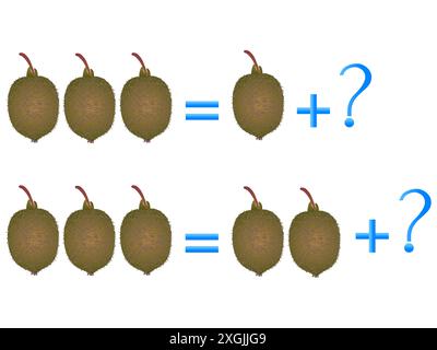 Jeux éducatifs pour les enfants, sur la composition des trois, exemple avec d'un kiwi. Illustration de Vecteur