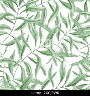 Feuillage réaliste Ivy. Motif sans couture de feuilles d'olivier. Branches de laurier vert. Feuilles tropicales ornées. Illustration aquarelle. Verdure florale Banque D'Images