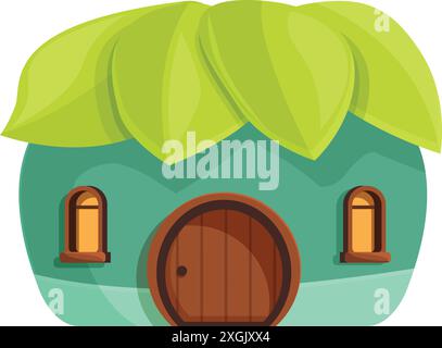 Maison de fantaisie verte avec toit en feuilles debout dans la clairière et en attente pour le propriétaire gnome Illustration de Vecteur