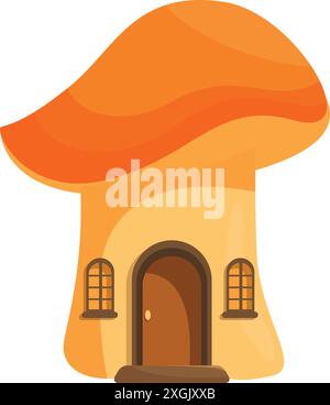 Fantaisiste et charmante maison de champignons avec un chapeau orange, parfait pour un cadre de conte de fées ou de fantaisie Illustration de Vecteur