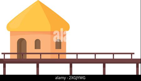 Illustration représentant un bungalow debout sur une jetée, mettant en valeur l'architecture tropicale Illustration de Vecteur