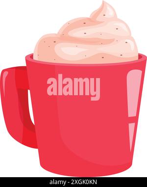 Mug rouge tenant une tasse de chocolat chaud à la vapeur garnie de crème fouettée et prêt à vous réchauffer par une journée froide Illustration de Vecteur