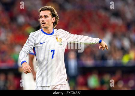 Munich, pays-Bas. 09 juillet 2024. MUNICH, PAYS-BAS - 9 JUILLET : Antoine Griezmann, Français, fait des gestes lors de la demi-finale de l'UEFA EURO 2024 entre l'Espagne et la France au Munich Football Arena le 9 juillet 2024 à Munich, pays-Bas. (Photo par Andre Weening/Orange Pictures) crédit : Orange pics BV/Alamy Live News Banque D'Images