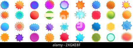 Icônes de prix Starburst définies. Collection de stickers colorés vierges dégradés Starburst offrant de l'espace pour le texte, pour vos ventes et promotions Illustration de Vecteur