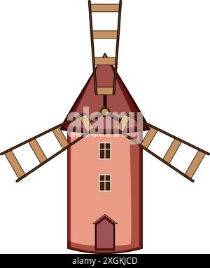 illustration vectorielle de dessin animé de ferme de moulin à vent Illustration de Vecteur
