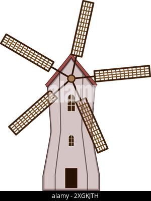 illustration vectorielle de dessin animé de ferme de moulin de champ Illustration de Vecteur
